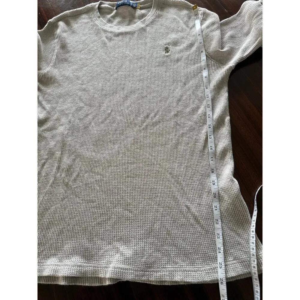 Polo Ralph Lauren Beige Waffle Knit Crew Neck Long Sleeve Thermal Top Size L
